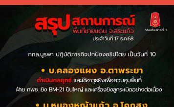 ชายแดนสระแก้วปะทะเดือดเป็นวันที่ 10 ทหารไทยเสียชีวิตเพิ่ม 1 นายบาดเจ็บ 8